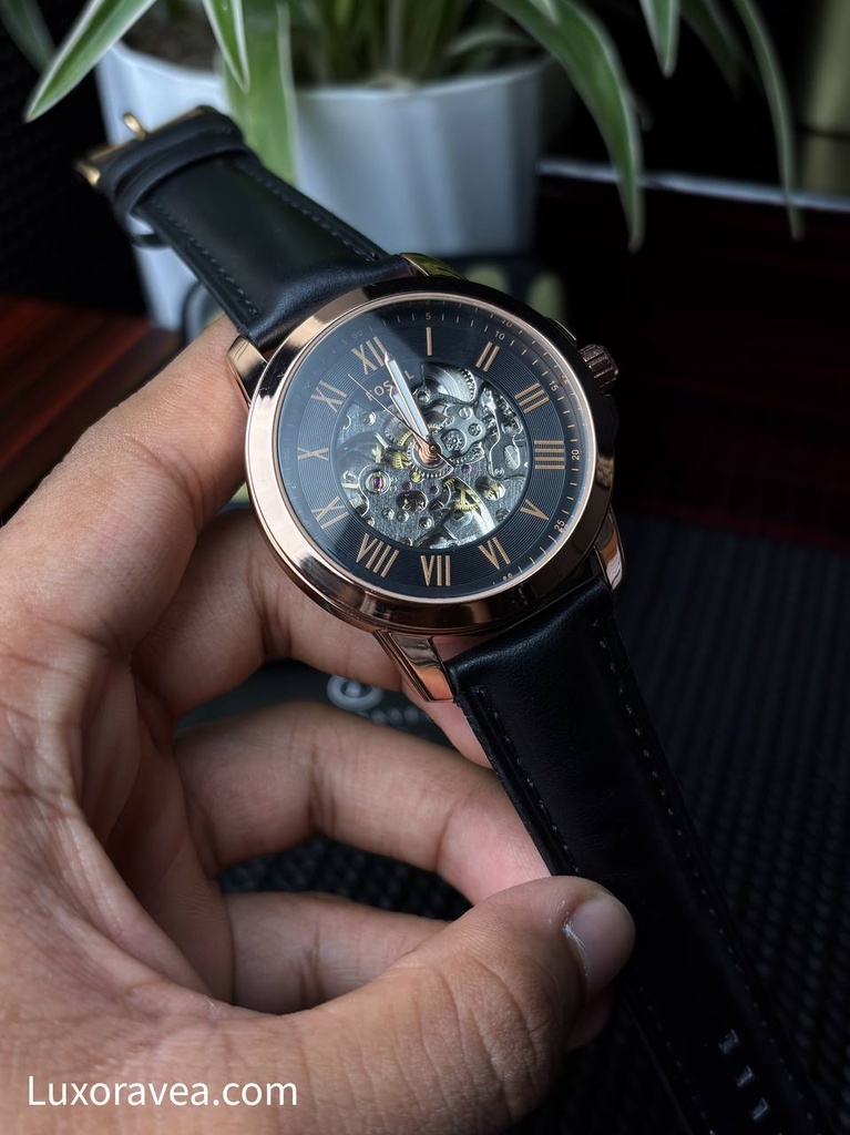 Fossil Grant Automatic Skeleton Dial Leather Belt Watch