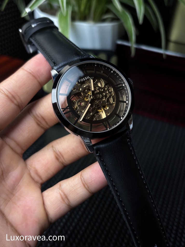 Fossil Townsman Automatic Silver Tone Black Leather Watch