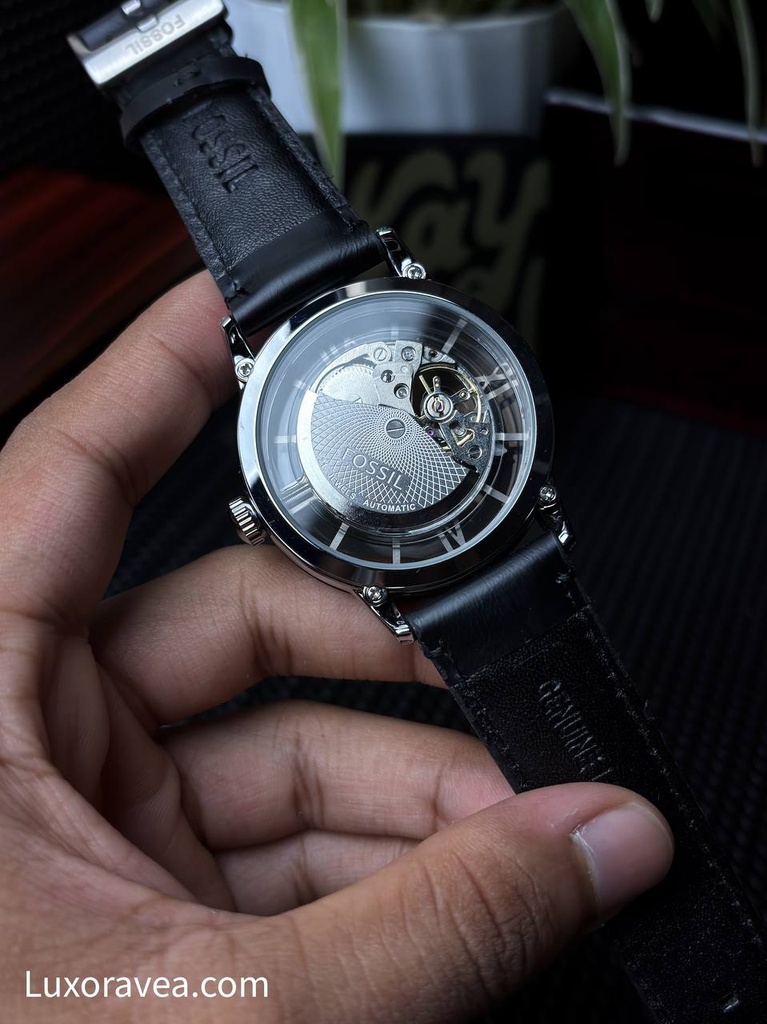 Fossil Townsman Automatic Silver Tone Black Leather Watch